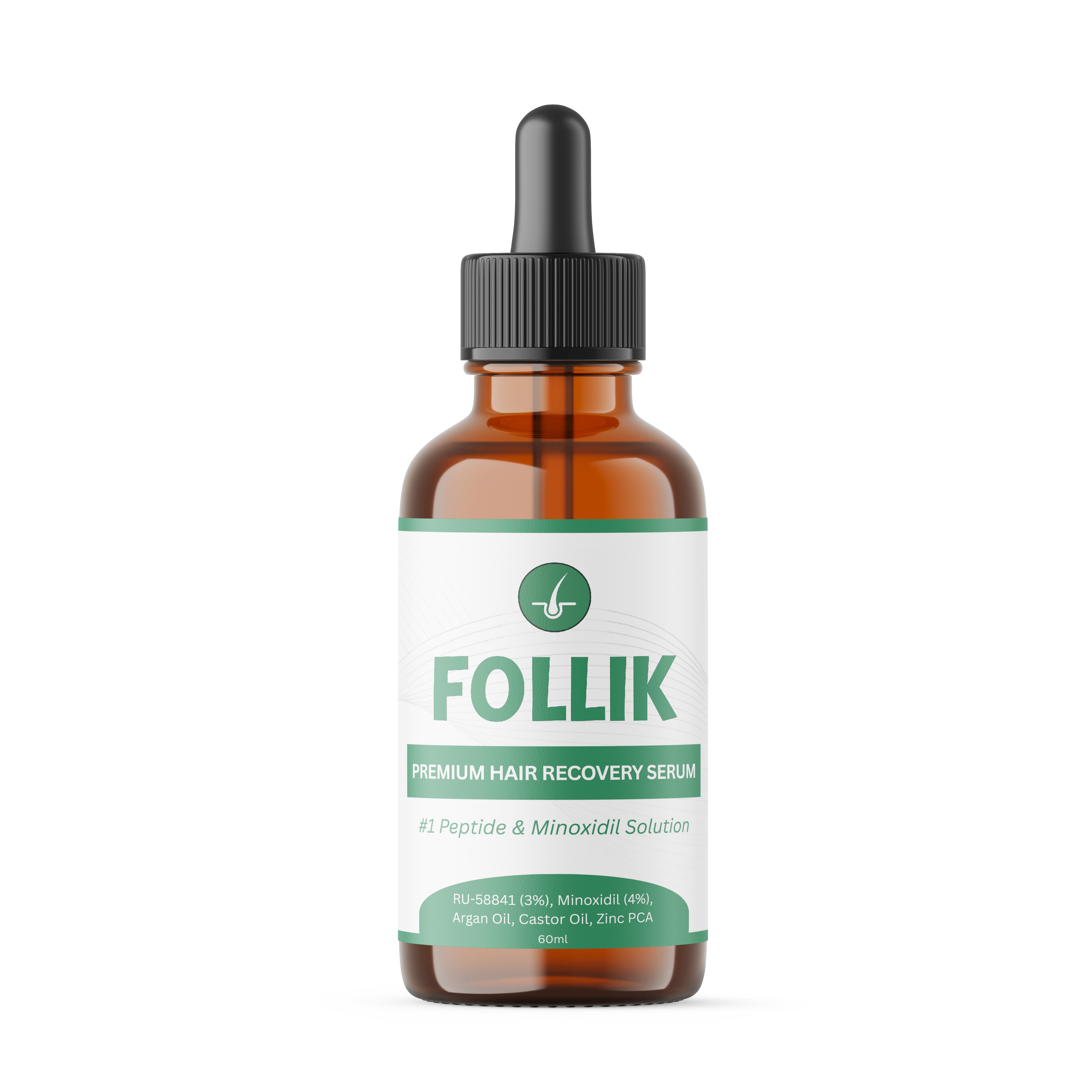 Follik hair recovery serum bottle front view on a white background
